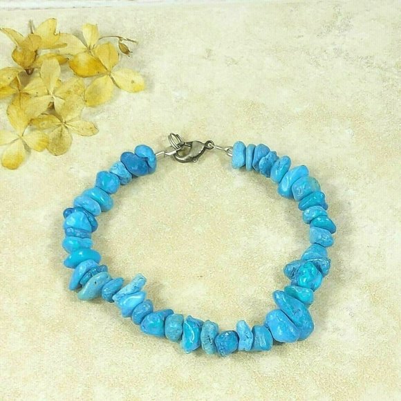 Blue Stones Beaded Bracelet Natural Gemstones Beads Jewelry Jewel Trinket Gift - Picture 9 of 9